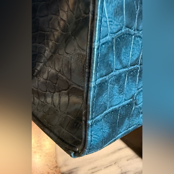 Gude Womens Handbag Crossbody Removable Strap NY, Paris Theme Blue Croc Pattern - Picture 15 of 16